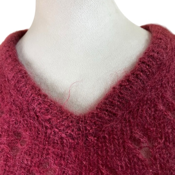 Hand Knit Mohair Lacy Fuzzy Eyelet Sweater – Dusty Rose – Small | Vintage 80’s - Picture 6 of 8